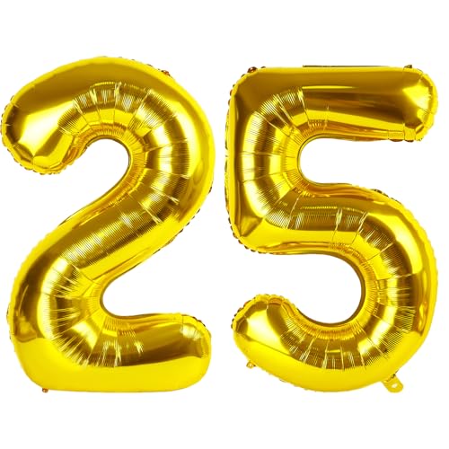 101,6 cm großer goldener Ballon mit Zahl 25, Jumbo-Mylar-Folie, Heliumballon für 25 Geburtstage, Geburtstagsparty, Hochzeitstag, Party-Dekorationen von Kelfuoya