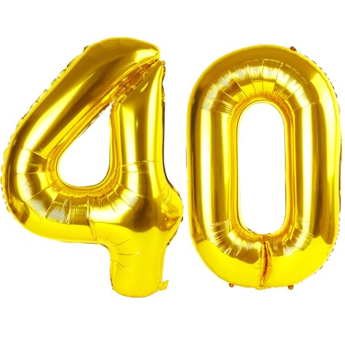 101,6 cm großer goldener Ballon mit Zahl 40, Jumbo-Mylar-Folie, Helium-Ballon für 40 Geburtstag, Geburtstag, Hochzeit, Jahrestag, Party-Dekorationen von Kelfuoya