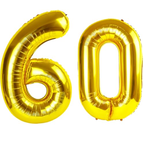 101,6 cm großer goldener Ballon mit Zahl 60, Jumbo-Mylar-Folie, Helium-Ballon für 60 Geburtstag, Geburtstag, Hochzeit, Jahrestag, Party-Dekorationen von Kelfuoya