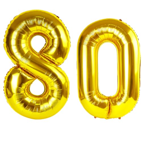 101,6 cm großer goldener Ballon mit Zahl 80, Jumbo-Mylar-Folie, Helium-Ballon für 80 Geburtstag, Geburtstag, Hochzeit, Jahrestag, Party-Dekorationen von Kelfuoya