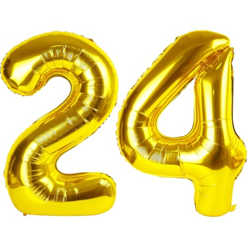 101,6 cm großer goldener Luftballon Zahl 24, Jumbo-Mylar-Folie, Heliumballon für 24 Geburtstage, digitale Ballons für Geburtstagsparty, Hochzeitstag, Party-Dekorationen von Kelfuoya