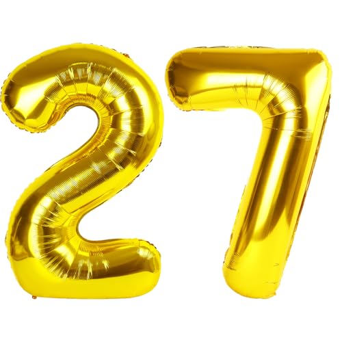 101,6 cm großer goldener Luftballon Zahl 27, Jumbo-Mylar-Folie, Heliumballon für 27 Geburtstage, digitale Ballons für Geburtstagsparty, Hochzeitstag, Party-Dekorationen von Kelfuoya