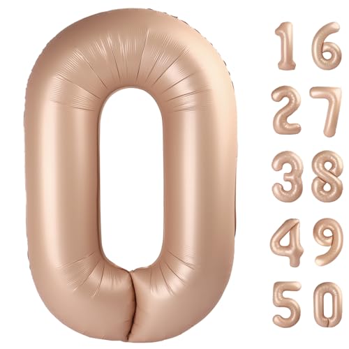 101,6 cm großer karamellfarbener Ballon mit Zahl 0, Jumbo-Mylar-Folie, Heliumballon für 10, 20, 30, 40, 50, 60, 70, 80, 90, 100, 2025, Geburtstag, digitale Luftballons für Geburtstagsparty von Kelfuoya