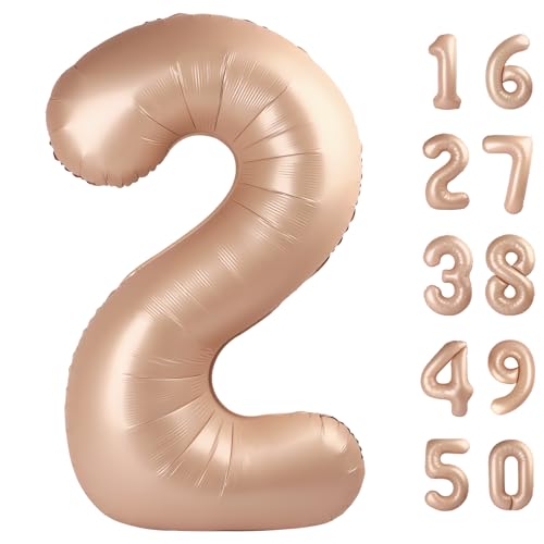 101,6 cm großer karamellfarbener Ballon mit Zahl 2, Zahlenballons, große Jumbo-Folie, Mylar-Ballons für 12. Geburtstag, Party, Jahrestag, Veranstaltungen, Hochzeitstag, Party-Dekorationen von Kelfuoya