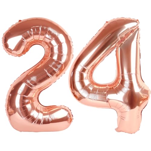 101,6 cm großer rotgoldener Ballon Zahl 24, Jumbo-Mylar-Folie, Heliumballon für 24 digitale Ballons für Geburtstagsparty, Hochzeitstag, Party-Dekorationen 101,6 cm großer rotgoldener Ballon Zahl 24, Jumbo-Mylar-Folie, Heliumballon für 24 digitale Ballons für Geburtstagsparty, Hochzeitstag, Party-Dekorationen von Kelfuoya