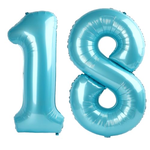 101,6 cm hellblauer digitaler Ballon mit Zahl 18, Jumbo-Mylar-Folie, Heliumballon für 18 Luftballons für Geburtstagsparty, Hochzeitstag, Party-Dekorationen von Kelfuoya