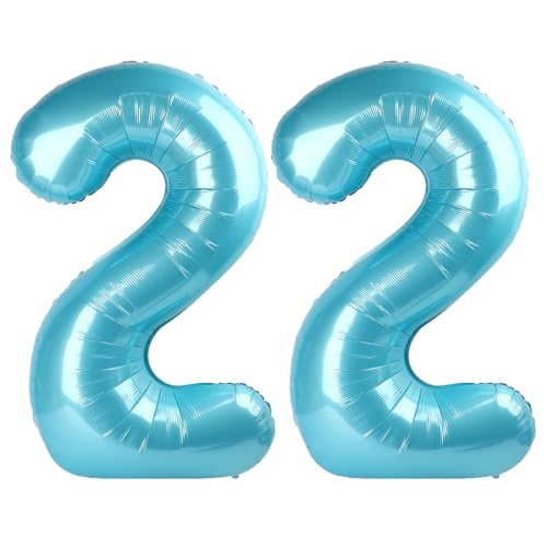 101,6 cm hellblauer digitaler Ballon mit Zahl 22, Jumbo-Mylar-Folie, Heliumballon für 22 Luftballons für Geburtstagsparty, Hochzeitstag, Party-Dekorationen von Kelfuoya