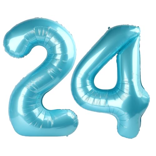 101,6 cm hellblauer digitaler Ballon mit Zahl 24, Jumbo-Mylar-Folie, Heliumballon für 24 Luftballons für Geburtstagsparty, Hochzeitstag, Party-Dekorationen von Kelfuoya