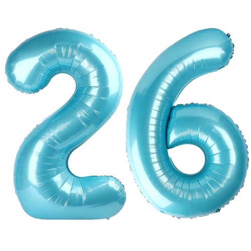 101,6 cm hellblauer digitaler Ballon mit Zahl 26, Jumbo-Mylar-Folie, Heliumballon für 26 Luftballons, für Geburtstagsparty, Hochzeitstag, Party-Dekorationen von Kelfuoya