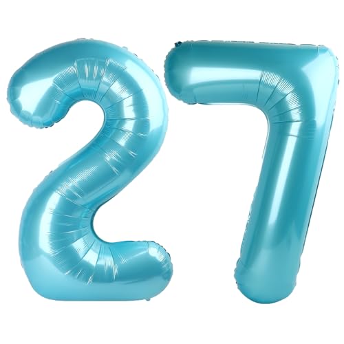 101,6 cm hellblauer digitaler Ballon mit Zahl 27, Jumbo-Mylar-Folie, Heliumballon für 27 Luftballons, für Geburtstagsparty, Hochzeitstag, Party-Dekorationen von Kelfuoya