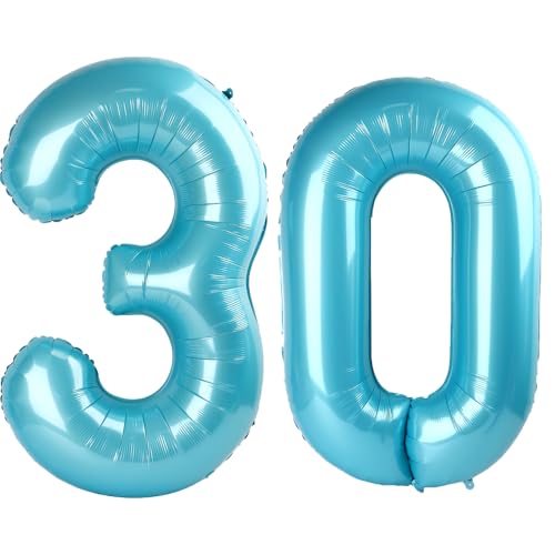 101,6 cm hellblauer digitaler Ballon mit Zahl 30, Jumbo-Mylar-Folie, Heliumballon für 30 Luftballons für Geburtstagsparty, Hochzeitstag, Party-Dekorationen von Kelfuoya