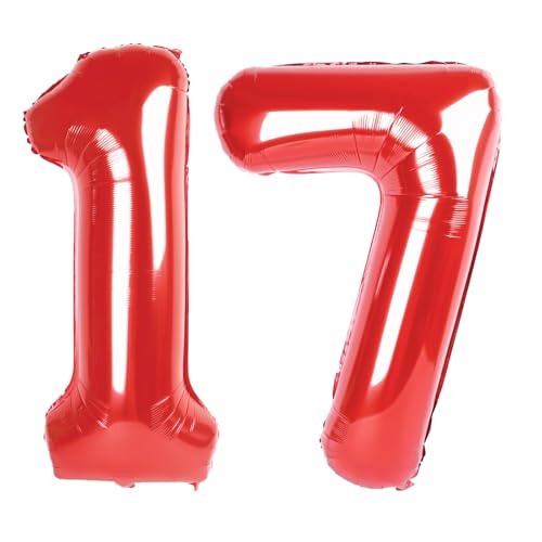 101,6 cm roter digitaler Ballon mit Zahl 17, Jumbo-Mylar-Folie, Heliumballon für 17 Luftballons für Geburtstagsparty, Hochzeitstag, Party-Dekorationen 101,6 cm roter digitaler Ballon mit Zahl 17, Jumbo-Mylar-Folie, Heliumballon für 17 Luftballons für Geburtstagsparty, Hochzeitstag, Party-Dekorationen von Kelfuoya