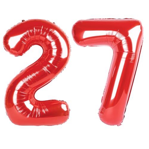 101,6 cm roter digitaler Ballon mit Zahl 27, Jumbo-Mylar-Folie, Heliumballon für 27 Luftballons, für Geburtstagsparty, Hochzeitstag, Party-Dekorationen 101,6 cm roter digitaler Ballon mit Zahl 27, Jumbo-Mylar-Folie, Heliumballon für 27 Luftballons, für Geburtstagsparty, Hochzeitstag, Party-Dekorationen von Kelfuoya