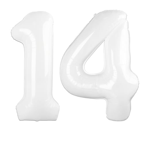 101,6 cm weißer digitaler Ballon mit Zahl 14, Jumbo-Mylar-Folie, Heliumballon für 14 Luftballons für Geburtstagsparty, Hochzeitstag, Party-Dekorationen 101,6 cm weißer digitaler Ballon mit Zahl 14, Jumbo-Mylar-Folie, Heliumballon für 14 Luftballons für Geburtstagsparty, Hochzeitstag, Party-Dekorationen von Kelfuoya