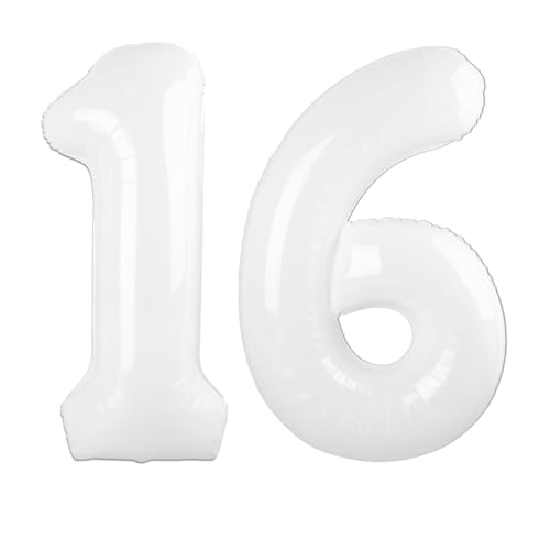 101,6 cm weißer digitaler Ballon mit Zahl 16, Jumbo-Mylar-Folie, Heliumballon für 16 Luftballons für Geburtstagsparty, Hochzeitstag, Party-Dekorationen 101,6 cm weißer digitaler Ballon mit Zahl 16, Jumbo-Mylar-Folie, Heliumballon für 16 Luftballons für Geburtstagsparty, Hochzeitstag, Party-Dekorationen von Kelfuoya