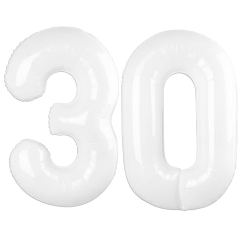 101,6 cm weißer digitaler Ballon mit Zahl 30, Jumbo-Mylar-Folie, Heliumballon für 30 Luftballons für Geburtstagsparty, Hochzeitstag, Party-Dekorationen 101,6 cm weißer digitaler Ballon mit Zahl 30, Jumbo-Mylar-Folie, Heliumballon für 30 Luftballons für Geburtstagsparty, Hochzeitstag, Party-Dekorationen von Kelfuoya