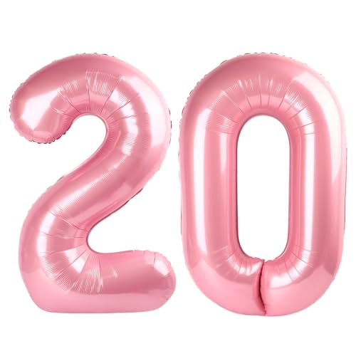 Luftballon Zahl 20, 101,6 cm, Perlglanz, Rosa, Zahl 20, Ballon mit Zahl 20, Party-Dekorationen für Jungen oder Mädchen, riesiges Mylar-Jubiläums-Partyzubehör Luftballon Zahl 20, 101,6 cm, Perlglanz, Rosa, Zahl 20, Ballon mit Zahl 20, Party-Dekorationen für Jungen oder Mädchen, riesiges Mylar-Jubiläums-Partyzubehör von Kelfuoya