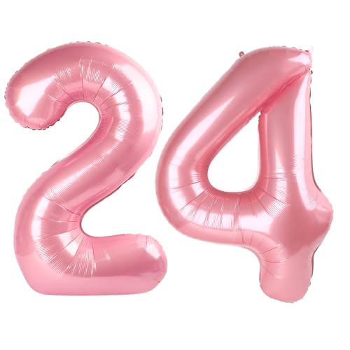 Luftballon Zahl 24, 101,6 cm, Perlglanz, Rosa, Zahl 24, Ballon mit Zahl 24, Party-Dekorationen für Jungen oder Mädchen, riesiges Mylar-Jubiläums-Partyzubehör Luftballon Zahl 24, 101,6 cm, Perlglanz, Rosa, Zahl 24, Ballon mit Zahl 24, Party-Dekorationen für Jungen oder Mädchen, riesiges Mylar-Jubiläums-Partyzubehör von Kelfuoya