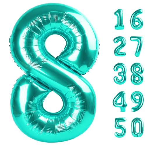 Riesige Luftballons zum 8. Geburtstag, 101,6 cm, blaugrüne Folie, 8 Luftballons für Männer und Frauen, Party-Dekorationen Riesige Luftballons zum 8. Geburtstag, 101,6 cm, blaugrüne Folie, 8 Luftballons für Männer und Frauen, Party-Dekorationen von Kelfuoya