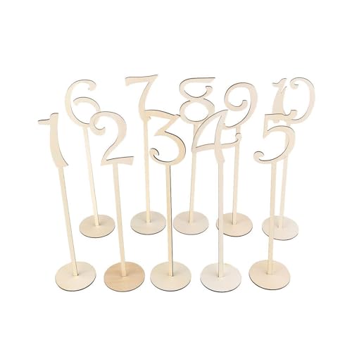 1 Box Tischnummernschilder, Holz, Hochzeit, Schreibtisch, Ziffer mit runder Form, Halter, Sockel, Verlobung, Party, Bankett, Dekoration, Tischständer von Kelisdi