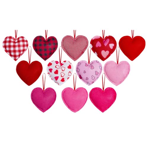 12 Stück mit Stoff umwickelte Liebesherzen zum Aufhängen für Romantiker, Valentinstag, Hochzeit, Partyzubehör, Valentinstag, Party-Dekorationen von Kelisdi