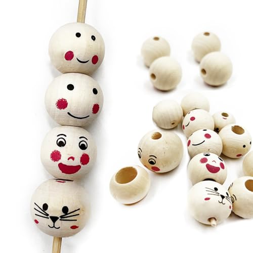120 Stück Smiles Holzperlen, natürliche Holzperlen zum Basteln, Loch, rundes Holz-Lächeln, Gesichtsset für Dekorationen mit Gesichtern, Schmuck, Bastelzubehör 120 Stück Smiles Holzperlen, natürliche Holzperlen zum Basteln, Loch, rundes Holz-Lächeln, Gesichtsset für Dekorationen mit Gesichtern, Schmuck, Bastelzubehör von Kelisdi