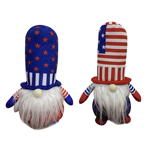 Kelisdi 2 Stück Unabhängigkeitstag Handgefertigtes Plüsch gesichtslos für Puppe Tomte Stehfigur Spielzeug gestreifter Sterndruck Hut Zwerg Zwerge Plüsch groß von Kelisdi