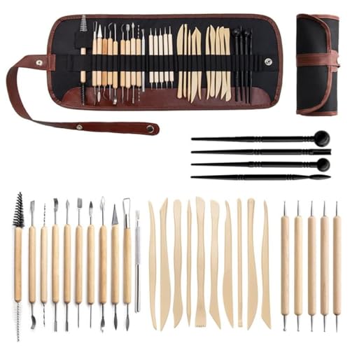 Kelisdi 30-teiliges Töpferwerkzeug-Set, doppelseitig, Keramik, Schnitzerei, Bohrstift, Werkzeuge mit Tragetasche, für Anfänger, Profis, Töpferei, Ton, Modellierwerkzeuge Kelisdi 30-teiliges Töpferwerkzeug-Set, doppelseitig, Keramik, Schnitzerei, Bohrstift, Werkzeuge mit Tragetasche, für Anfänger, Profis, Töpferei, Ton, Modellierwerkzeuge von Kelisdi