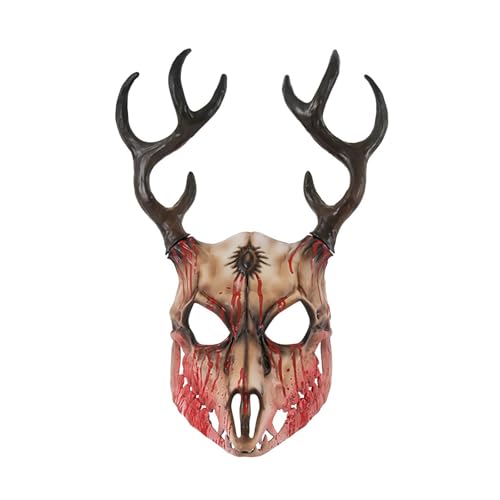 Kelisdi Maskerade Geweih Hirschkopf Halloween Party Vollgesicht Rentier für Party von Kelisdi