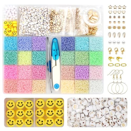 Perlen Für Armbänder - 3mm 12000+ Stück Perlen Set, Glasperlen mit Smiley-Gesichtern und AZ-Alphabet-Perlen zur Herstellung von DIY-Armbandschmuck Erwachsener zu Weihnachten,Geburtstage,Partys usw. von KellDis