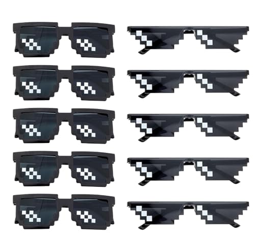 Kellegour 10 Paare Party Mosaik Brille,Mosaik Brille Party Sonnenbrille,Thug Life Pixelated Sonnenbrille,Mosaik Sonnenbrille Coole Brille für Partyurlaub Dekoration Brille Masquerade von Kellegour