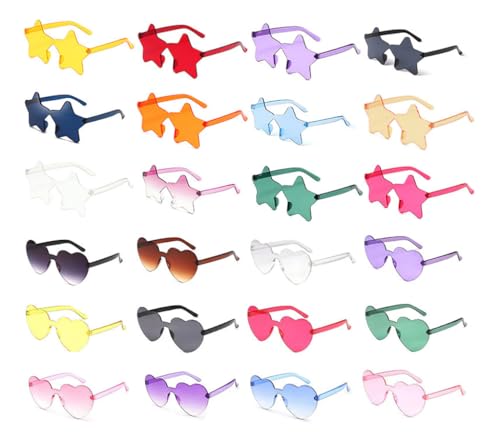 Kellegour 24-Teiliges Randlose Herz Brille,Farben Party Brille,Hippie Herzförmige Brille,Retro Party Sonnenbrille,für Anlässe wie Geburtstage,Jubiläen,Junggesellenabschiede,Hawaii,Ferien,Einkaufen von Kellegour