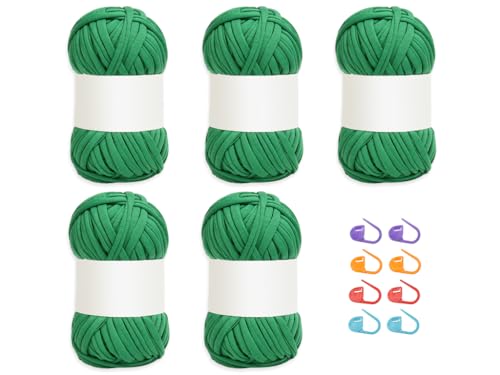 Kellegour Garn zum Häkeln, Dickes Baumwoll-Nylon-Mischgarn, Baumwolle zum Häkeln für Anfänger, Korb Taschen Decken Hüte Spielzeug Schuhe (5x100g) (Grün) von Kellegour