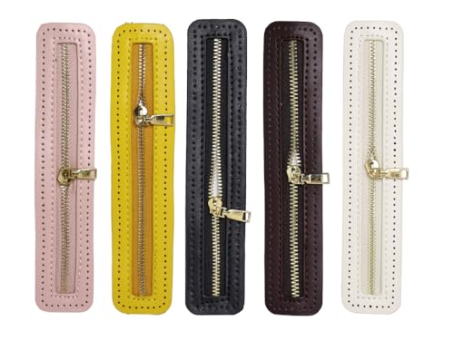 Kellegour 5er Set PU-Leder-Metall-Reißverschlüsse, 3,7x18cm, 5 Farben, für Handtaschen, DIY-Taschen & Kleidung von Kellegour
