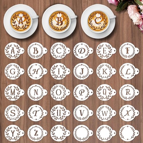 Keluna Coffee Latte Art Schablonen – 30 Stück Buchstaben, Alphabet, Backschablonen für Kaffee, Latte Art, Sauerteig, Brot, Kuchen, Kekse Dekorieren von Keluna