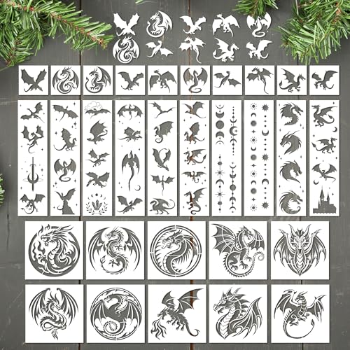 Keluna Drachenschablonen zum Malen, wiederverwendbare Pterosaurier, Mond, Stern, Bastelvorlagen, Drachen-Motiv-Schablonen zum Malen auf Holz, Wand, DIY, Kunst, Handwerk, Leinwand, Stoff Keluna Drachenschablonen zum Malen, wiederverwendbare Pterosaurier, Mond, Stern, Bastelvorlagen, Drachen-Motiv-Schablonen zum Malen auf Holz, Wand, DIY, Kunst, Handwerk, Leinwand, Stoff von Keluna