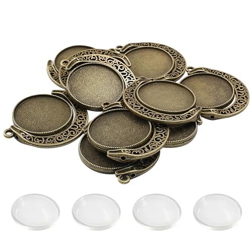 Kemcatui 10 Sets 25 mm Mond drehbare Lünette Anhänger Tabletts doppelseitiges Cabochon-Tablett runde Anhängerablage für Schmuckherstellung (Bronze und Silber) von Kemcatui