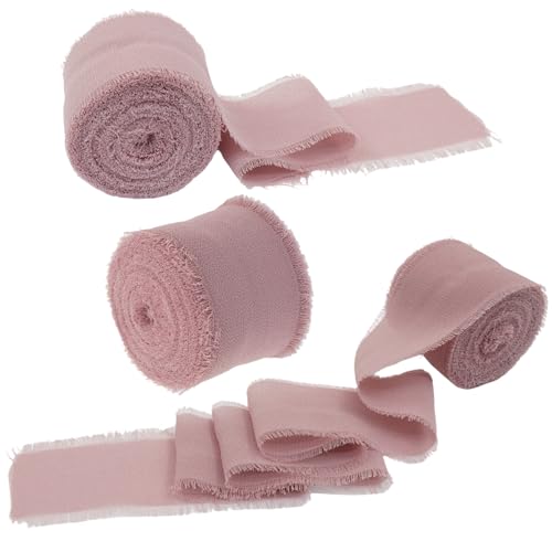 Kemcatui 3 Rollen handgefertigtes Chiffonband, Altrose, ausgefranstes Fransenband für Geschenkverpackungen, Hochzeitseinladungen, Brautsträuße, Dekorationen (3,8 cm x 2,7 m) von Kemcatui