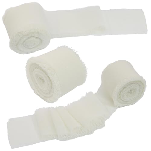 Kemcatui 3 Rollen handgefertigtes Chiffonband, beige ausgefranstes Fransenband für Geschenkverpackungen, Hochzeitseinladungen, Brautsträuße, Dekorationen (3,8 cm x 7 Yd) von Kemcatui