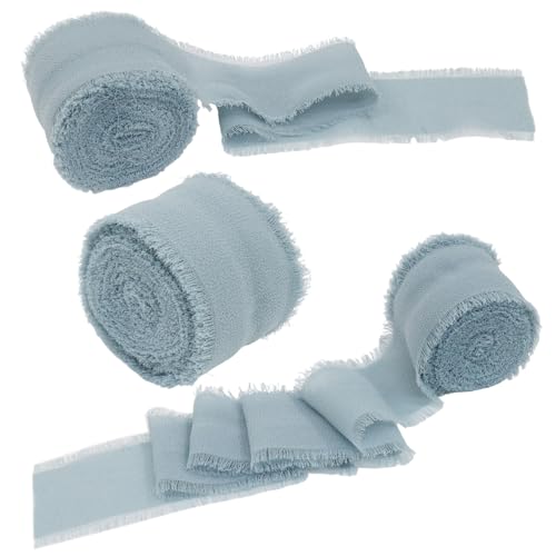 Kemcatui 3 Rollen handgefertigtes Chiffonband, blau ausgefranstes Fransenband für Geschenkverpackungen, Hochzeitseinladungen, Brautsträuße, Dekorationen (3,8 cm x 2,7 m) von Kemcatui