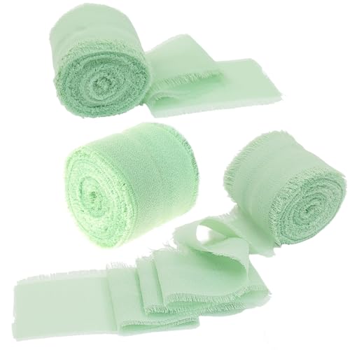 Kemcatui 3 Rollen handgefertigtes Chiffonband, grünes Fransenband für Geschenkverpackungen, Hochzeitseinladungen, Brautsträuße, Dekorationen (3,8 cm x 7 Yd) von Kemcatui