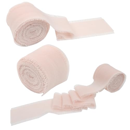 Kemcatui 3 Rollen handgefertigtes Chiffonband, rosa ausgefranstes Fransenband für Geschenkverpackungen, Hochzeitseinladungen, Brautsträuße, Dekorationen (3,8 cm x 2,7 m) von Kemcatui