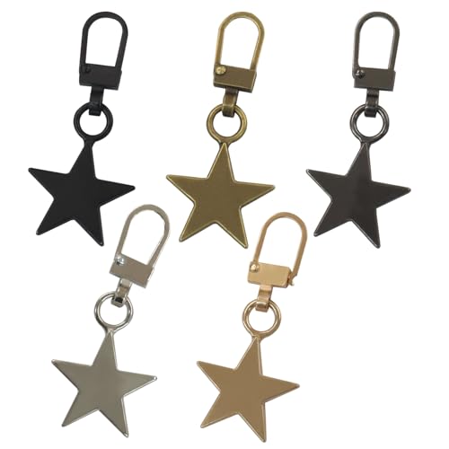 Kemcatui 5 Stück Metall-Reißverschluss-Charms, Stern-Reißverschluss-Zieh-Ersatz, abnehmbar für Handtaschen, Geldbörse, Gepäck, Rucksack, Jacke, Mantel (Schwarz, Gold, Gunschwarz, Silber, Messing) Kemcatui 5 Stück Metall-Reißverschluss-Charms, Stern-Reißverschluss-Zieh-Ersatz, abnehmbar für Handtaschen, Geldbörse, Gepäck, Rucksack, Jacke, Mantel (Schwarz, Gold, Gunschwarz, Silber, Messing) von Kemcatui