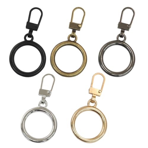 Kemcatui 5 x Metall-Reißverschluss-Charms, runde Reißverschlussschieber, abnehmbar, für Handtaschen, Geldbörse, Gepäck, Rucksack, Jacke, Mantel (Schwarz, Gold, Gunschwarz, Silber, Messing) von Kemcatui