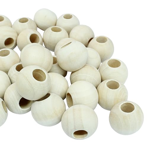 Kemcatui 60 Stück unlackierte Holzperlen mit Löchern, runde natürliche Holzperlen, lose Abstandshalter für Handwerk, Dekorationen, 25 mm von Kemcatui