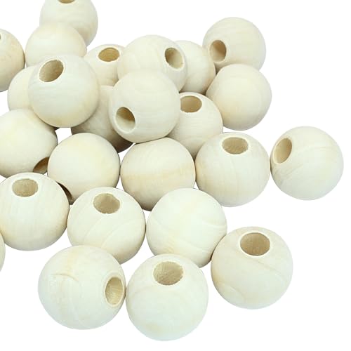 Kemcatui Unlackierte Holzperlen mit Löchern, 30 mm, runde natürliche Holzperlen, lose Abstandshalter, Perlen für Handwerk, Dekorationen, 30 Stück von Kemcatui