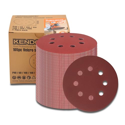 KENDO Schleifscheiben Set Klett 125 mm – 105-teilig - 8 Loch für Exzenterschleifer - Hochwertige Schleifblätter für Holz, Metall & Kunststoff – P40 / 60/100 / 150/240 / 320/600 KENDO Schleifscheiben Set Klett 125 mm – 105-teilig - 8 Loch für Exzenterschleifer - Hochwertige Schleifblätter für Holz, Metall & Kunststoff – P40 / 60/100 / 150/240 / 320/600 von Kendo