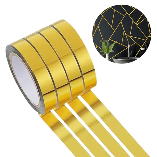 4 Rollen Goldband Klebeband Selbstklebende Wandleiste,Keramikfliesen Zierleiste Selbstklebend Bodenband,Schönheitsnaht Zierleisten Washi Tape Gold,Masking Tapes Dekorative Klebeband von Kendwing
