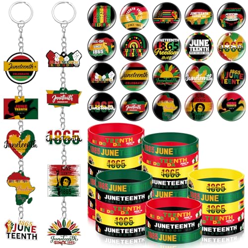 Kenning 300 Stück Juneteenth Partyzubehör Gastgeschenke enthalten 100 Happy Juneteenth Silikon-Armbänder, 100 Abzeichen und 100 Acryl-Schlüsselanhänger für afrikanische Amerikaner 1865 Kenning 300 Stück Juneteenth Partyzubehör Gastgeschenke enthalten 100 Happy Juneteenth Silikon-Armbänder, 100 Abzeichen und 100 Acryl-Schlüsselanhänger für afrikanische Amerikaner 1865 von Kenning