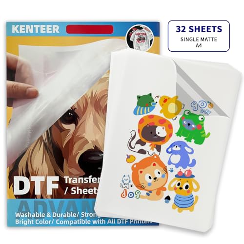 Kenteer DTF Transferfolie, A4, einseitig, glänzend, transparent, Vorbehandlungsblätter, PET-Wärmetransferpapier für alle DTF-Drucker, Direktdruck auf T-Shirts, Textil, 32 Blatt Kenteer DTF Transferfolie, A4, einseitig, glänzend, transparent, Vorbehandlungsblätter, PET-Wärmetransferpapier für alle DTF-Drucker, Direktdruck auf T-Shirts, Textil, 32 Blatt von Kenteer